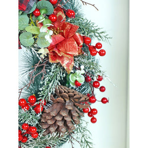 20 inches Big Red & Black Checkered Bow Bushy Christmas wreath filled with berries and fillers for christmas Décor - Christmas
