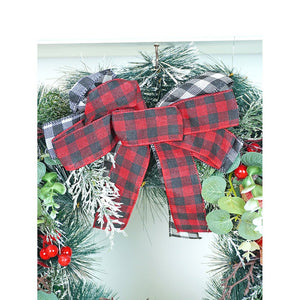 20 inches Big Red & Black Checkered Bow Bushy Christmas wreath filled with berries and fillers for christmas Décor - Christmas