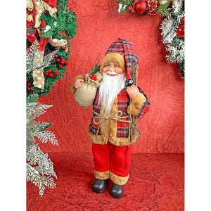 20 inches Premium Plaided Tall self standing Santa with Sticks Christmas Décor - 20 inch Christmas