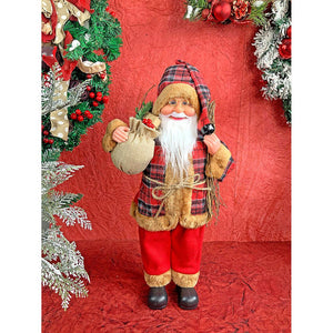 20 inches Premium Plaided Tall self standing Santa with Sticks Christmas Décor - 20 inch Christmas