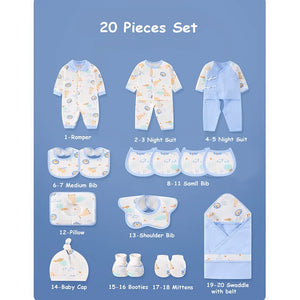 20 pcs Blue Animal Kingdom Newborn Baby Girl/ Boy Gift Box , all season wear Hamper, (0 - 12 months) - Baby Gifting