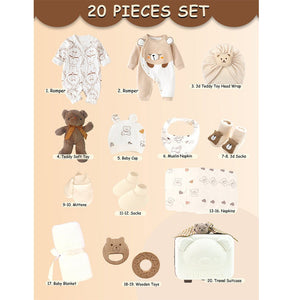 20 pcs Brown Reindeer Birthday Gift Hamper set for Baby with travelling Suitcase - Baby Gifting
