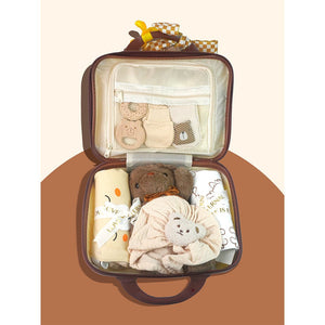 20 pcs Brown Reindeer Birthday Gift Hamper set for Baby with travelling Suitcase - Baby Gifting