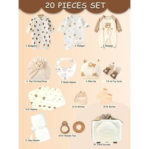 20 pcs Chubby Cream Teddy Face Birthday Gift Hamper set for Baby with travelling suitcase - Baby Gifting