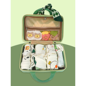 20 pcs Green Tall Giraffe Birthday Gift Hamper set for Baby with travelling Suitcase, Winterwear - Baby Gifting