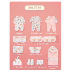 20 pcs Pink Animal Kingdom Newborn Baby Girl/ Boy Gift Box , all season wear Hamper, (0 - 12 months) - Baby Gifting