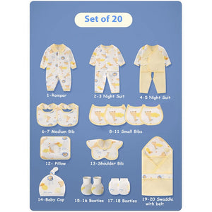 20 pcs Yellow Animal Kingdom Newborn Baby Girl/ Boy Gift Box , all season wear Hamper, (0 - 12 months) - Baby Gifting