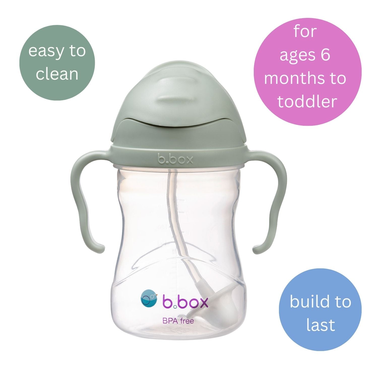 b.box Weighted Straw Sippy Cup 240ml Sage Green