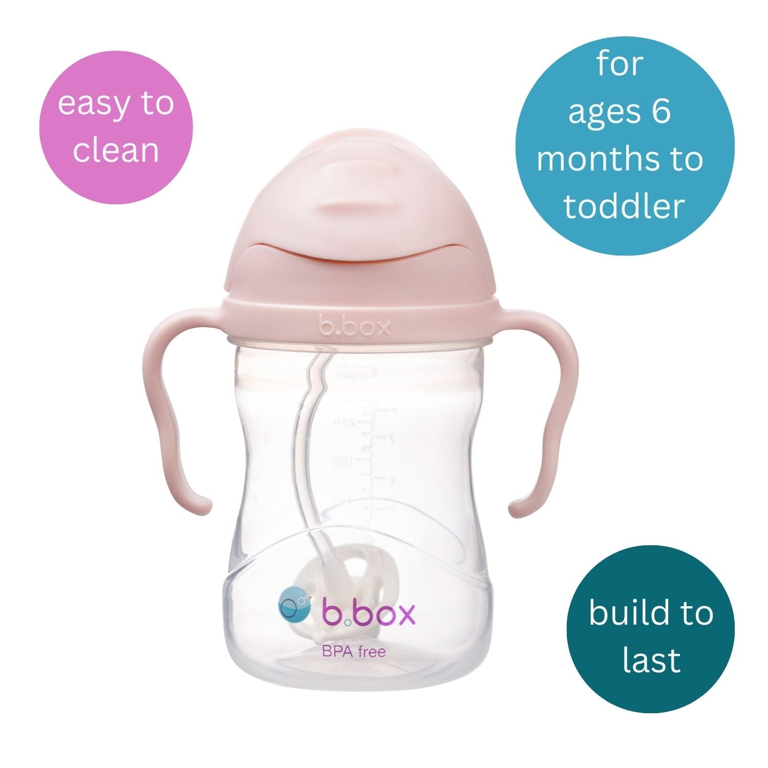 b.box Weighted Straw Sippy Cup 240ml  Blush Light Pink