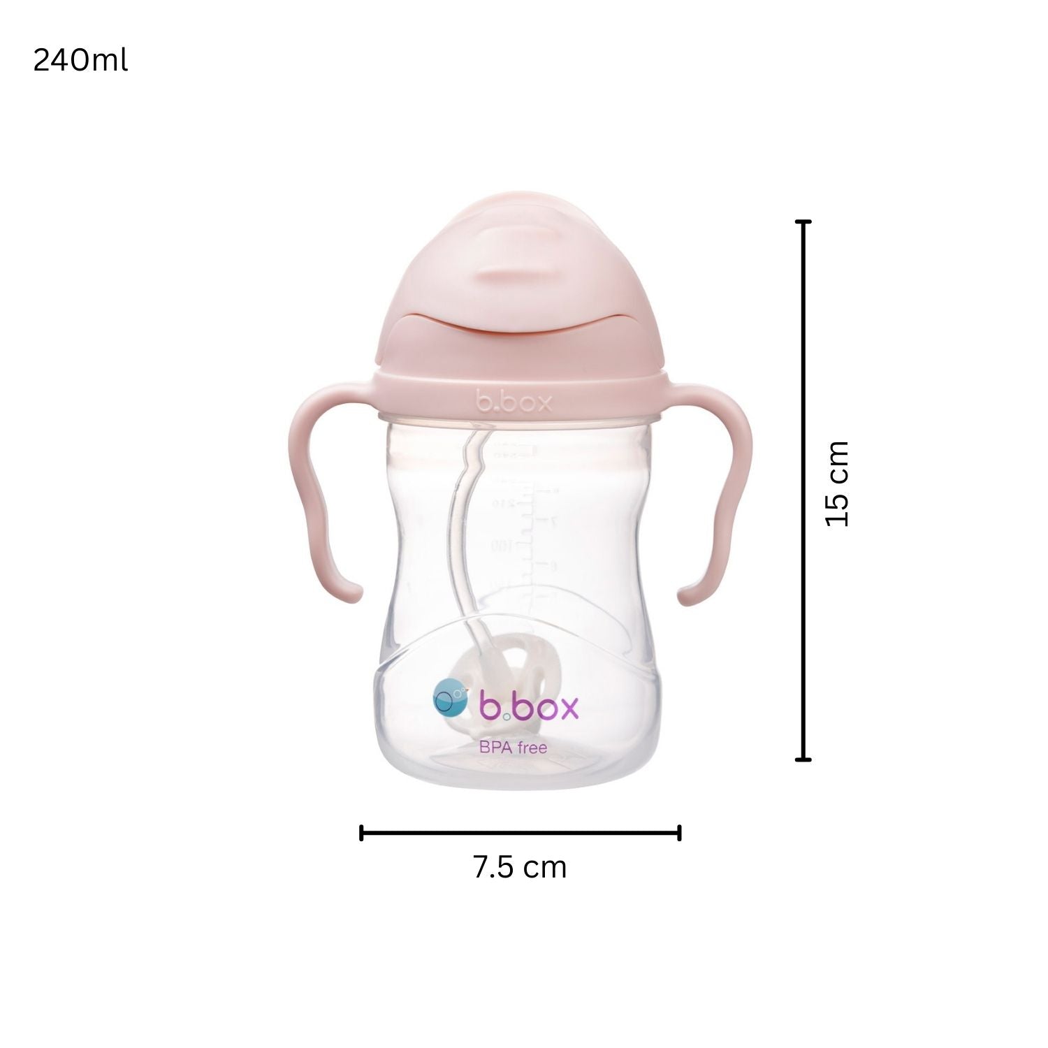 b.box Weighted Straw Sippy Cup 240ml  Blush Light Pink