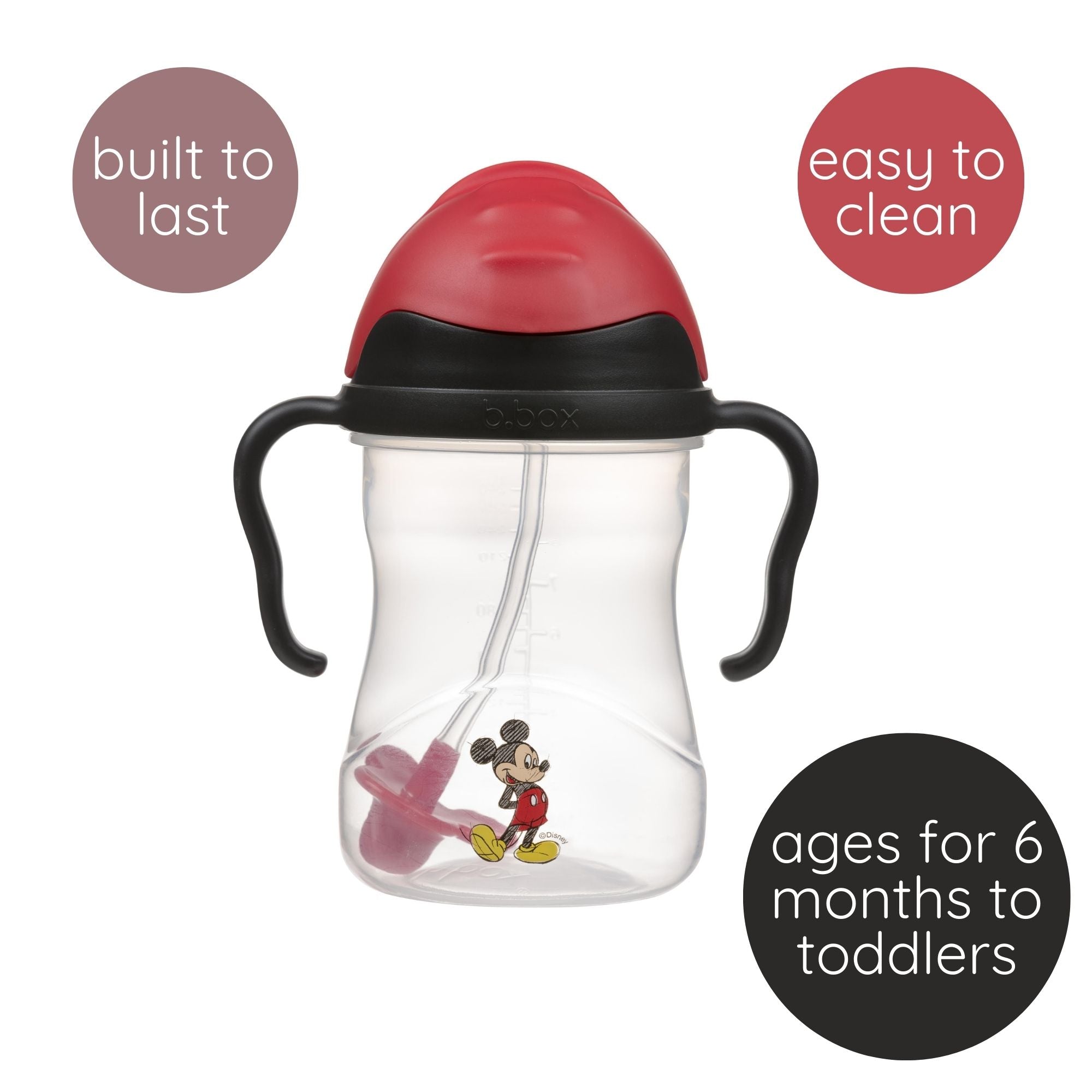 b.box Mickey Mouse Disney Sippy Cup – Leak-Proof, Weighted Straw 240ml - Multicolor
