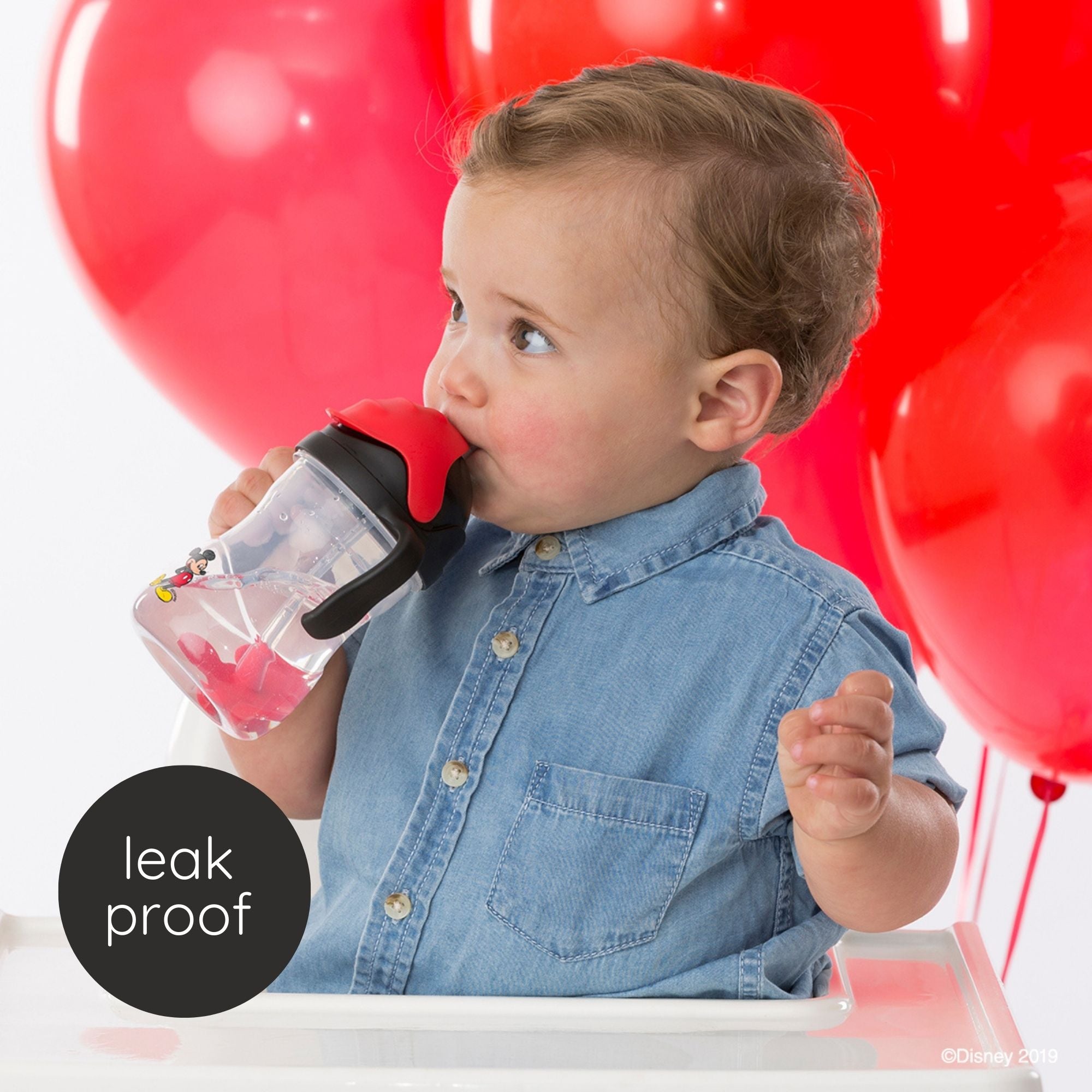 b.box Mickey Mouse Disney Sippy Cup – Leak-Proof, Weighted Straw 240ml - Multicolor
