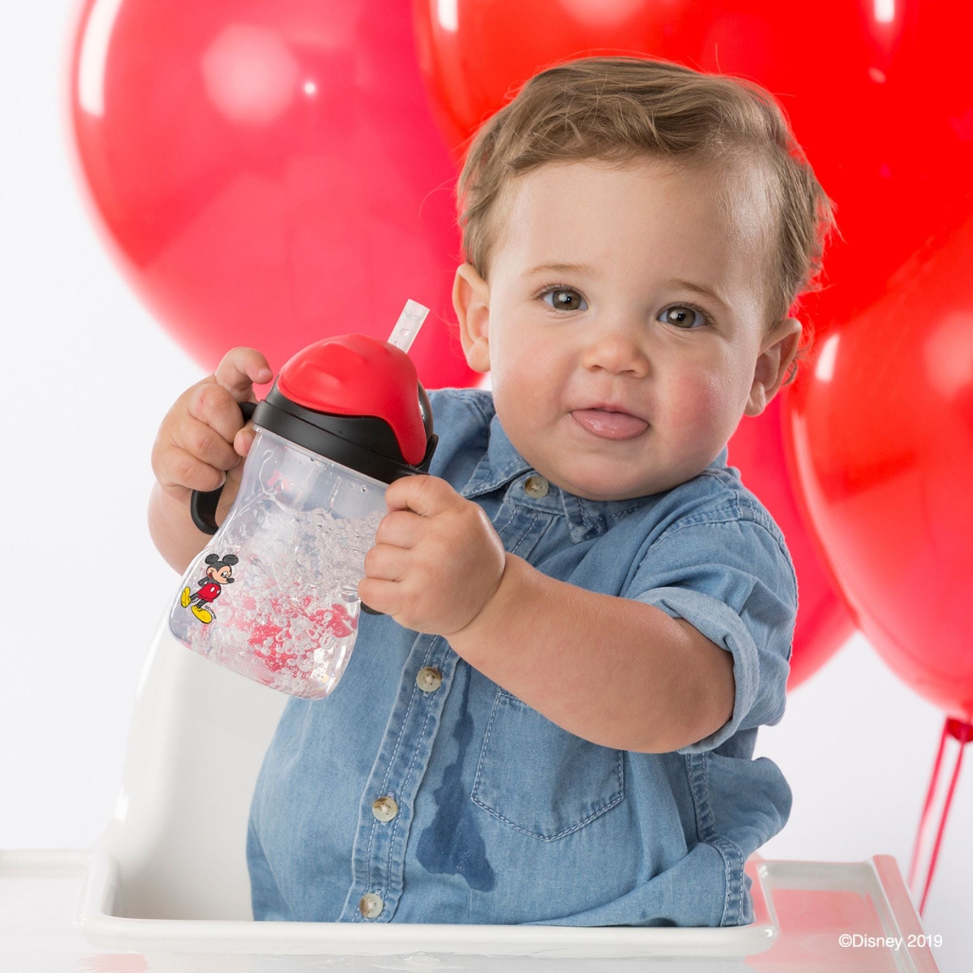 b.box Mickey Mouse Disney Sippy Cup – Leak-Proof, Weighted Straw 240ml - Multicolor