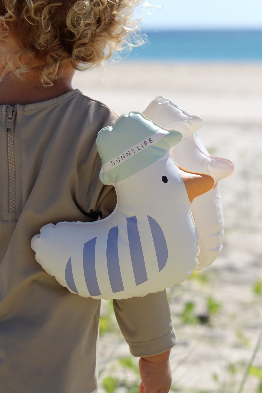 SUNNYLIFE Kids Inflatable Arm Bands Sid the Seagull Blue Stripe