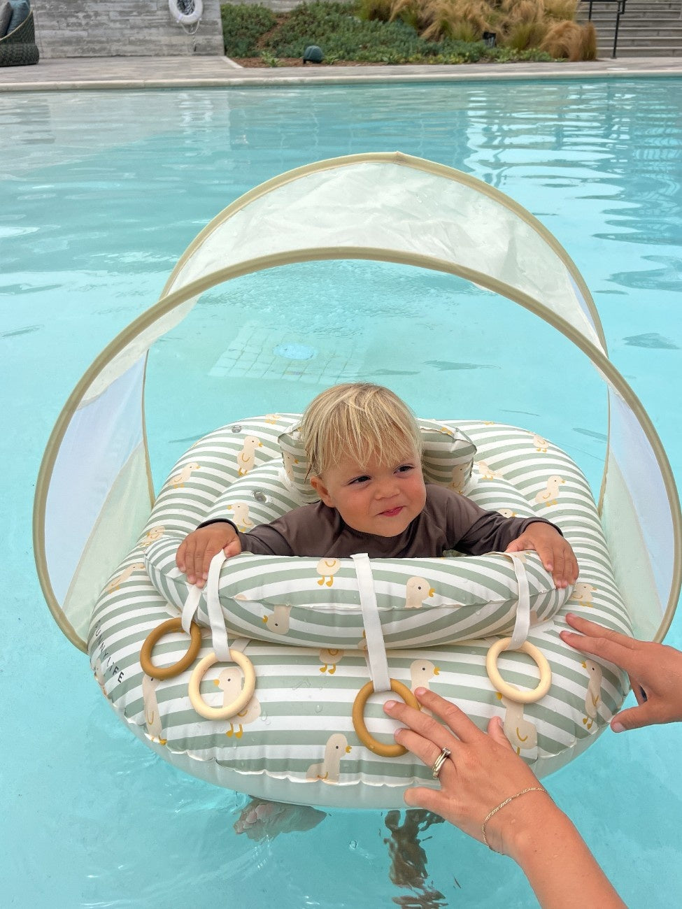 SUNNYLIFE Interactive Baby Float Duck Sage Stripe
