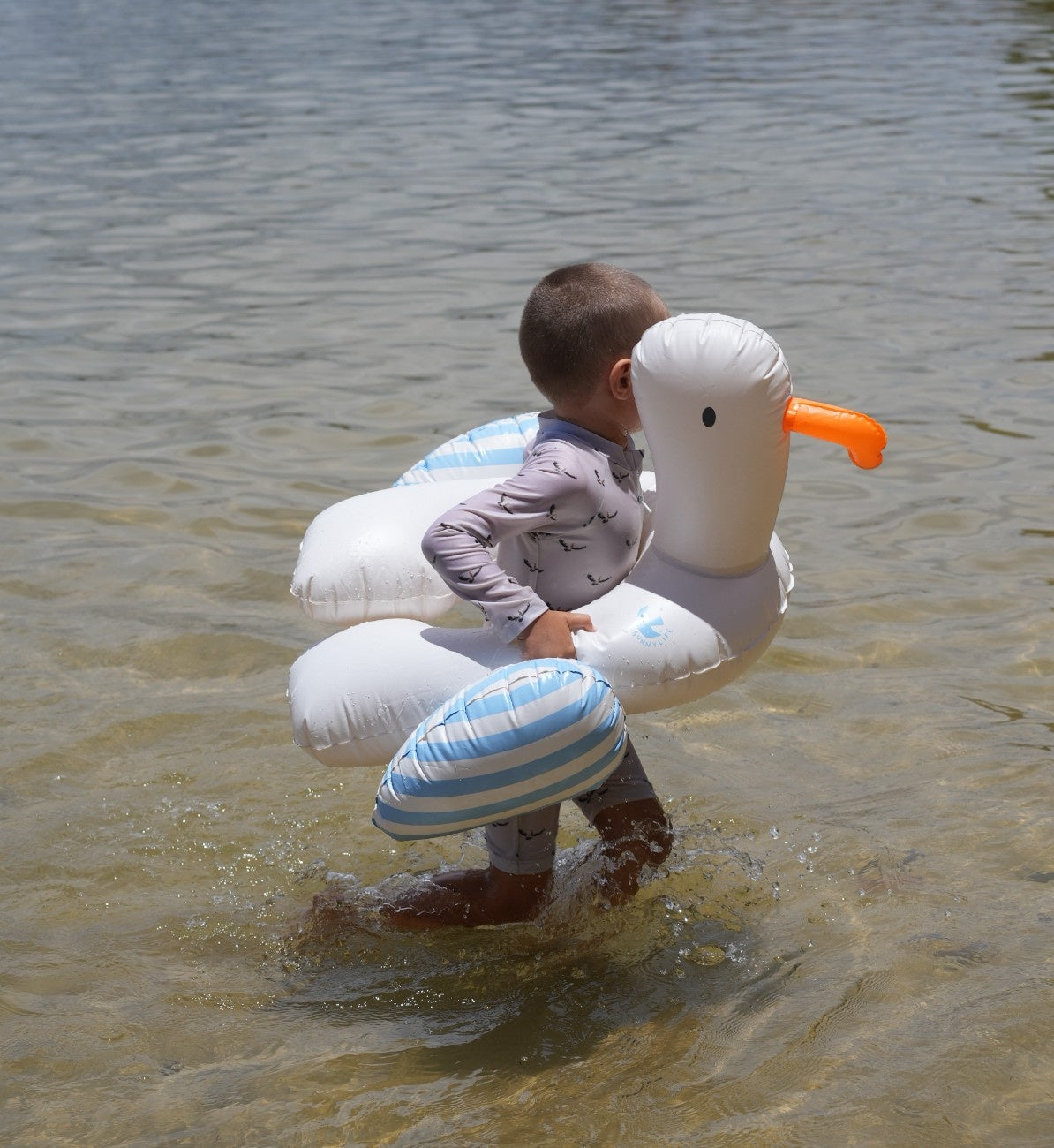 SUNNYLIFE Kids Tube Pool Ring Sid the Seagull Blue Stripe