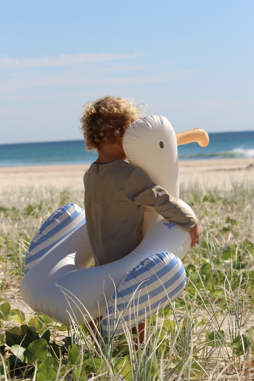 SUNNYLIFE Kids Tube Pool Ring Sid the Seagull Blue Stripe
