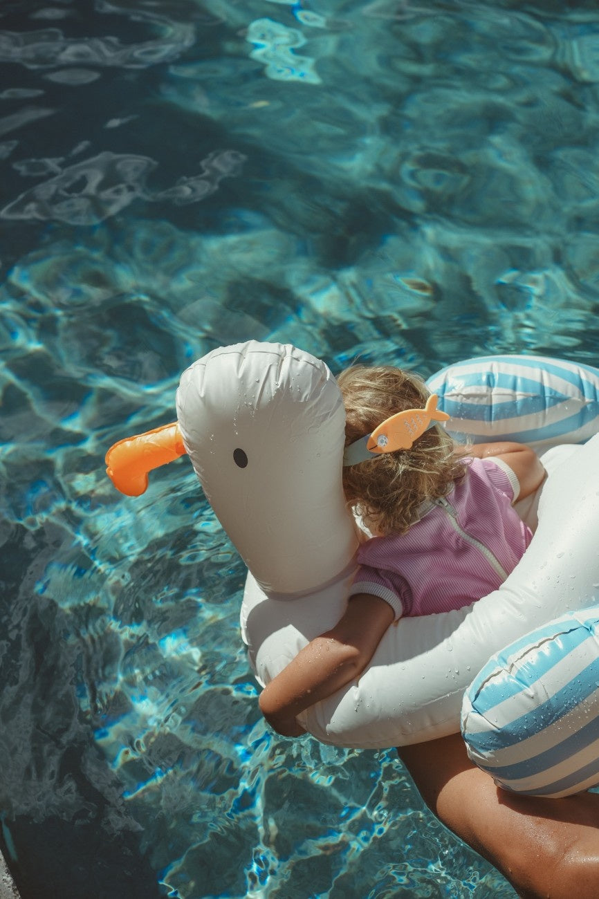 SUNNYLIFE Kids Tube Pool Ring Sid the Seagull Blue Stripe