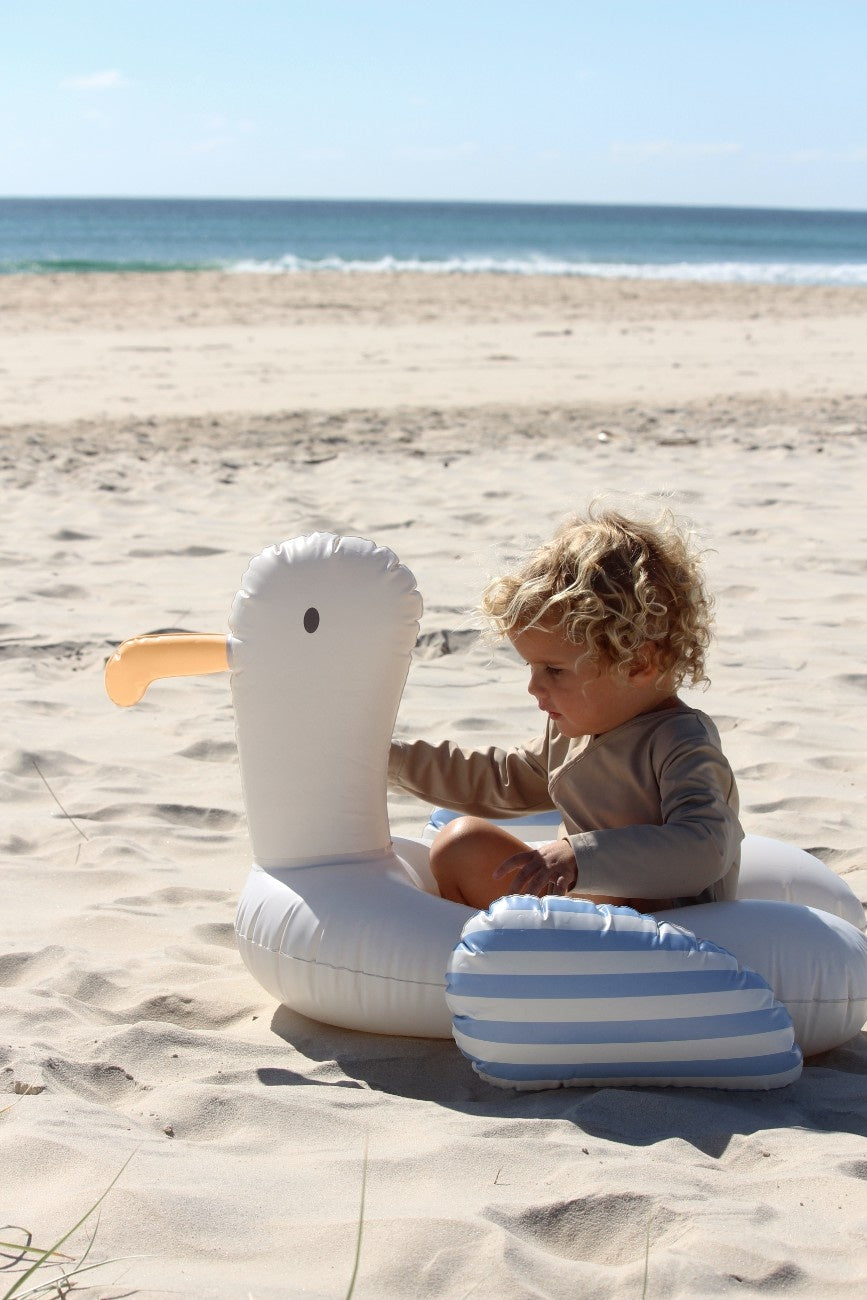 SUNNYLIFE Kids Tube Pool Ring Sid the Seagull Blue Stripe