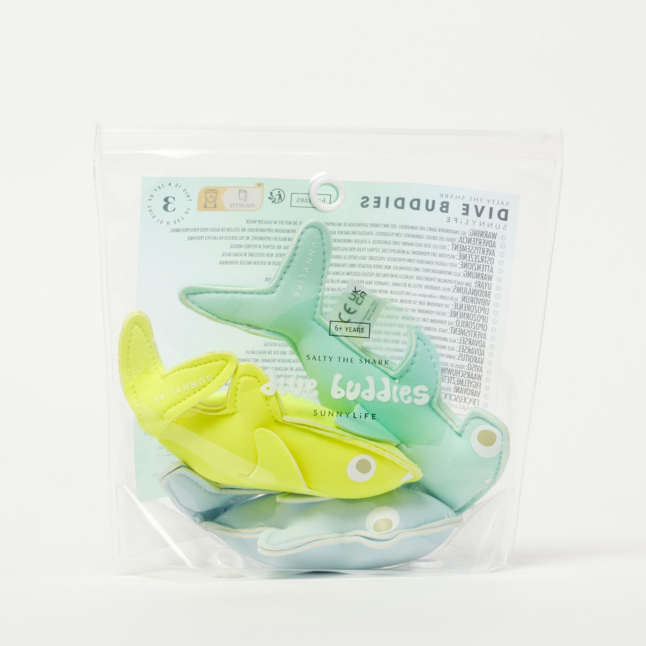 SUNNYLIFE Salty the Shark Dive Buddies Aqua Neon Yellow Set of 3