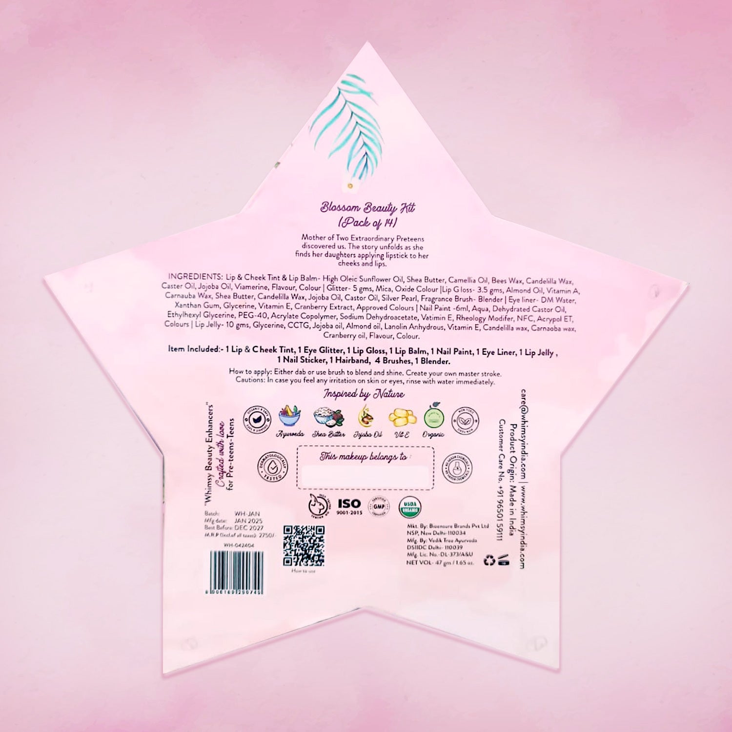 Whimsy Beauty Blossom Beauty Kit (Star Shape) for kids & Teens - Pack of 14