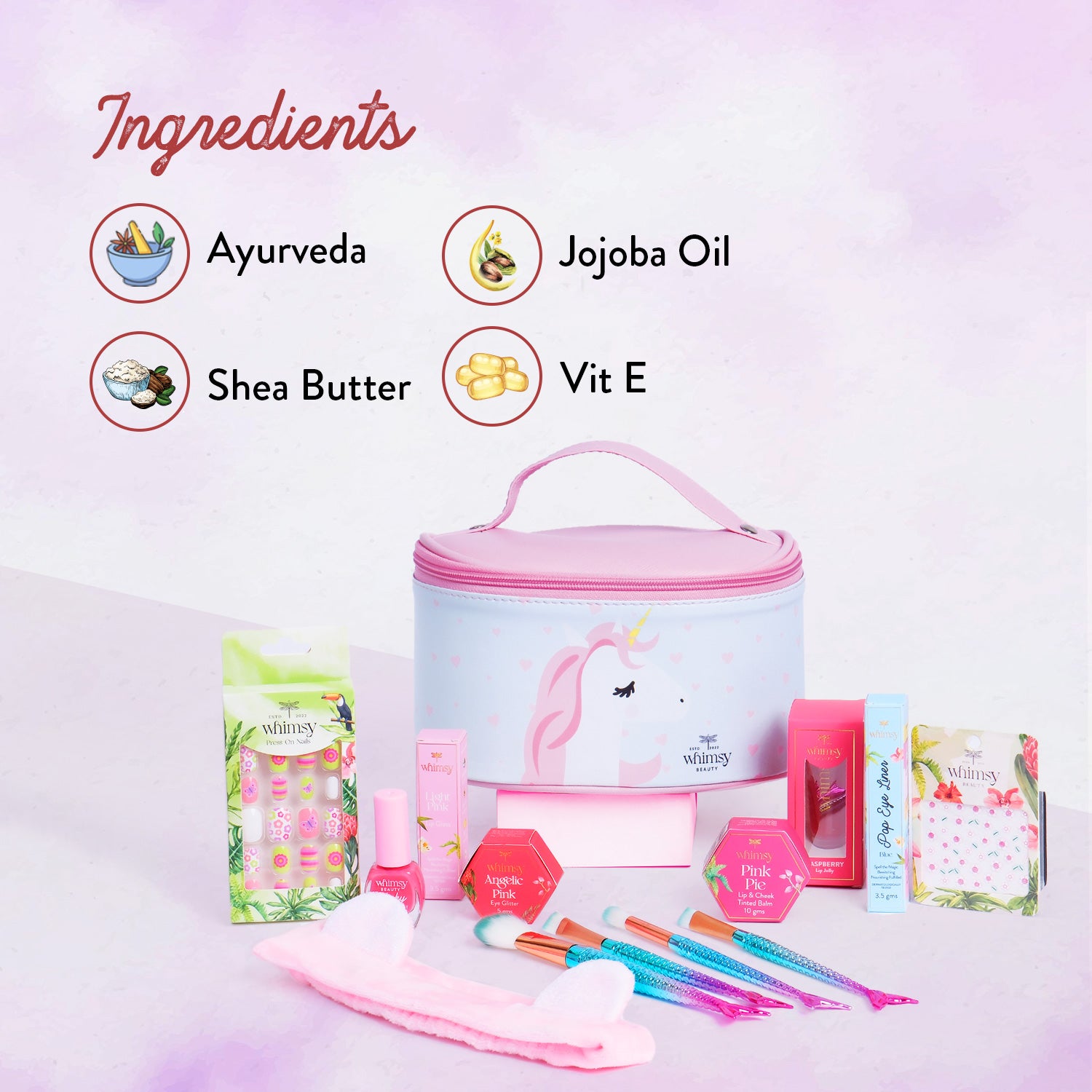 Whimsy Beauty Unicorn Travel Beauty Kit (Vanity bag) for kids & Teens - Pack of 13