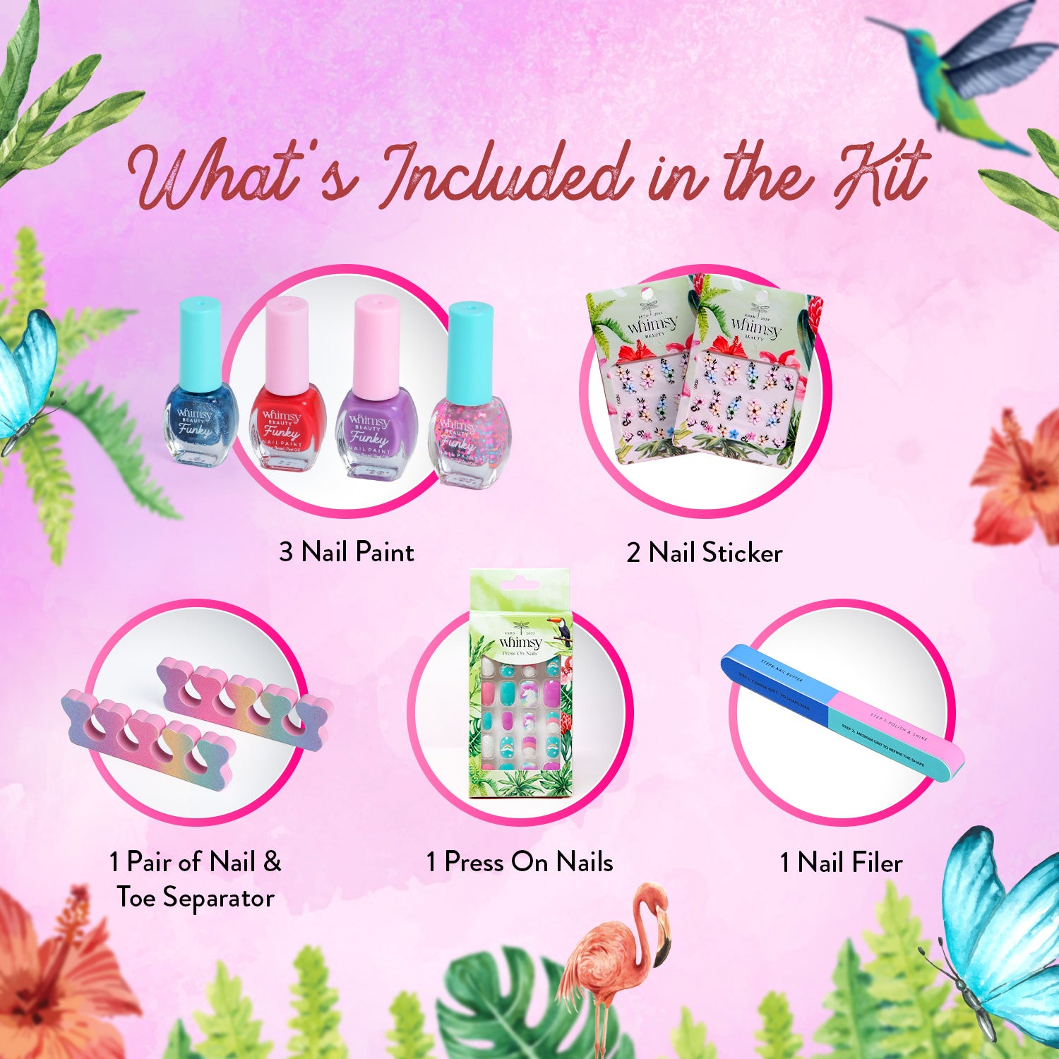 Whimsy Beauty Butterfly Nailpaint Kit (Butterfly Shape) for Kids & Teens -  Pack of 8
