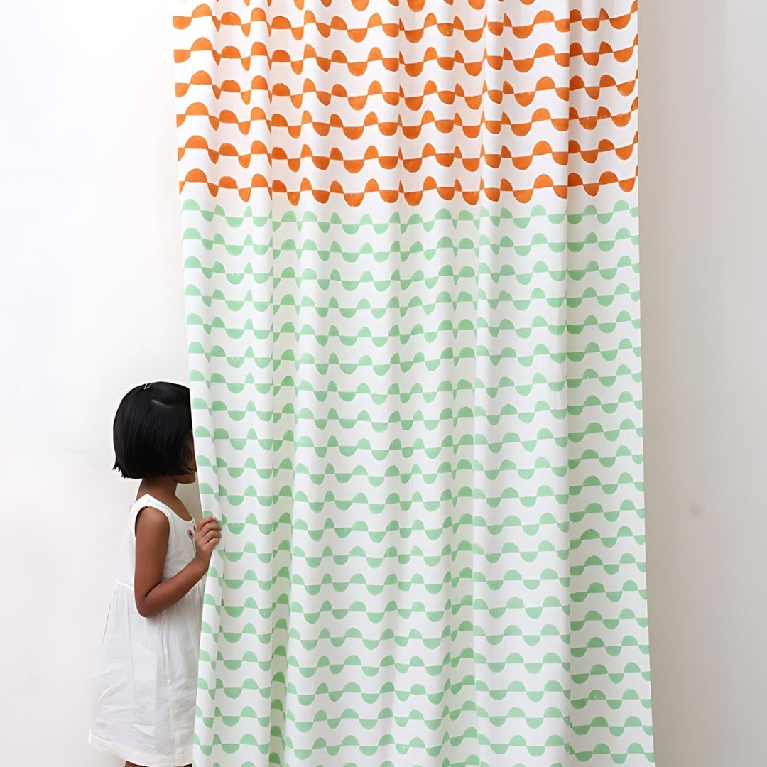 Gudgoodie 100% Cotton Canvas Curtains- Scallop Print