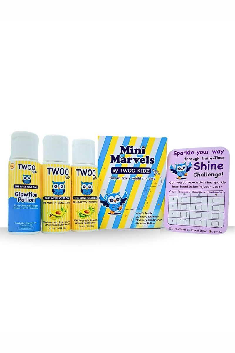 TWOO Kids Mini Marvels Kit- De-Knotty Shampoo, De-Knotty Conditioner and Glowtion Potion – 30ml*3