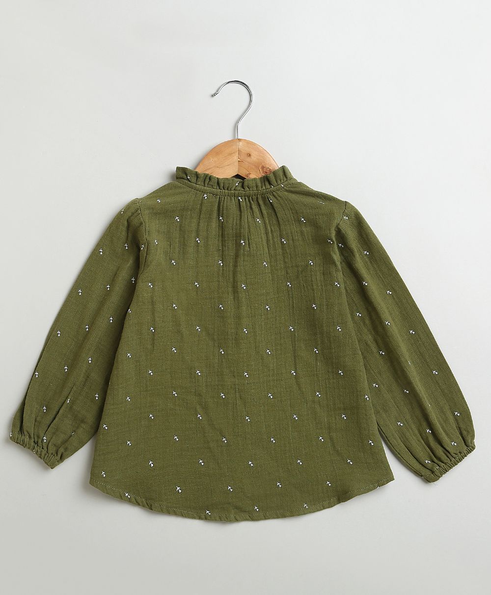 Sweetlime By AS All-Over Floral Printed Olive Green Cotton Shirt