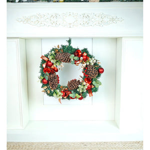 21 inches Dark Green Wooden Pinecone Bells & heavy fillers Artificial Christmas wreath for Door Wall & Christmas Décor - Christmas