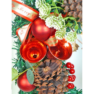 21 inches Dark Green Wooden Pinecone Bells & heavy fillers Artificial Christmas wreath for Door Wall & Christmas Décor - Christmas