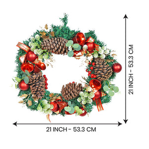 21 inches Dark Green Wooden Pinecone Bells & heavy fillers Artificial Christmas wreath for Door Wall & Christmas Décor - Christmas