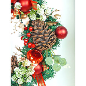 21 inches Dark Green Wooden Pinecone Bells & heavy fillers Artificial Christmas wreath for Door Wall & Christmas Décor - Christmas