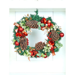 21 inches Dark Green Wooden Pinecone Bells & heavy fillers Artificial Christmas wreath for Door Wall & Christmas Décor - Christmas