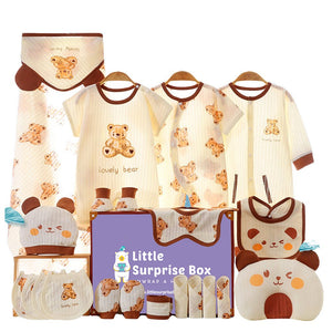 21 pcs Brown Cream Lovely Bear Newborn Baby Girl/ Boy Gift Box , all season wear Hamper, (0 - 12 months) - Baby Gifting