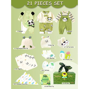 21 pcs Green Panda Birthday Gift Hamper set for Baby with Gift Box - Baby Gifting