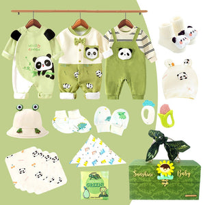 21 pcs Green Panda Birthday Gift Hamper set for Baby with Gift Box - Baby Gifting