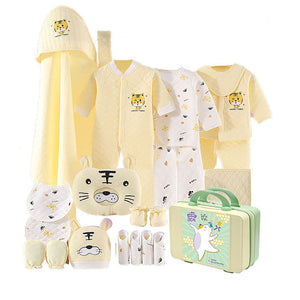 21 Pcs Light Yellow Tiger Newborn Baby Girl/ Boy All Season Wear Gift Hamper With Suitcase - Little Surprise Box21 Pcs Light Yellow Tiger Newborn Baby Girl/ Boy All Season Wear Gift Hamper With Suitcase