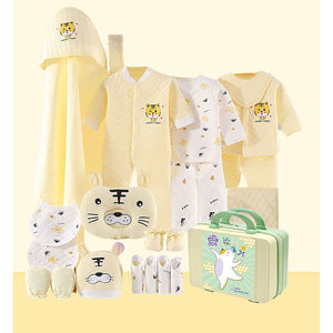 21 Pcs Light Yellow Tiger Newborn Baby Girl/ Boy All Season Wear Gift Hamper With Suitcase - Little Surprise Box21 Pcs Light Yellow Tiger Newborn Baby Girl/ Boy All Season Wear Gift Hamper With Suitcase