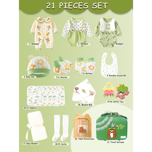 21 pcs Olive Baby Bear theme Birthday Gift Hamper set for Baby Girls with travelling Suitcase - Baby Gifting