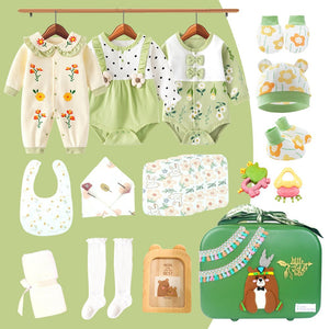 21 pcs Olive Baby Bear theme Birthday Gift Hamper set for Baby Girls with travelling Suitcase - Baby Gifting