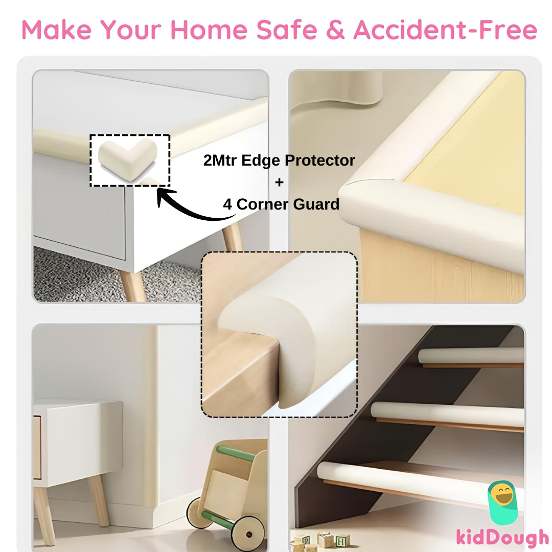 KidDough Baby Proofing, 2 Meters White Edge Protector+4 Corner Guards for Sharp Edges