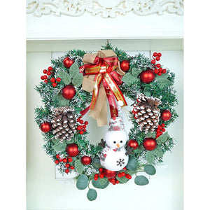 22 inches Bushy Frosty Big Red Gold Bow Snowman with heavy fillers Artificial Christmas wreath for Christmas Décor - Christmas