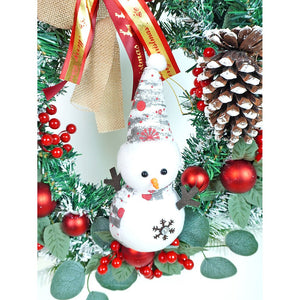 22 inches Bushy Frosty Big Red Gold Bow Snowman with heavy fillers Artificial Christmas wreath for Christmas Décor - Christmas