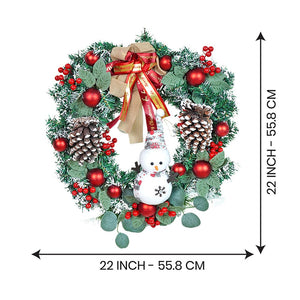 22 inches Bushy Frosty Big Red Gold Bow Snowman with heavy fillers Artificial Christmas wreath for Christmas Décor - Christmas