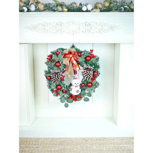 22 inches Bushy Frosty Big Red Gold Bow Snowman with heavy fillers Artificial Christmas wreath for Christmas Décor - Christmas