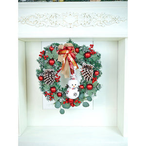 22 inches Bushy Frosty Big Red Gold Bow Snowman with heavy fillers Artificial Christmas wreath for Christmas Décor - Christmas