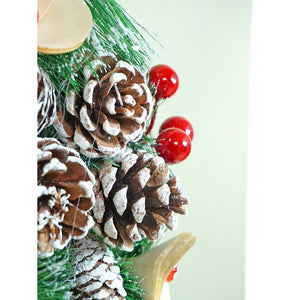 22 inches Bushy Frosty MDF tree with Pinecones berries & Mushroom Buds Christmas wreath and Christmas Décor - Christmas