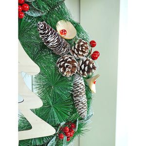 22 inches Bushy Frosty MDF tree with Pinecones berries & Mushroom Buds Christmas wreath and Christmas Décor - Christmas
